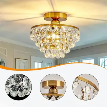 Luxury Crystal LED Semi Flush Ceiling Light for Living Space Image - 11