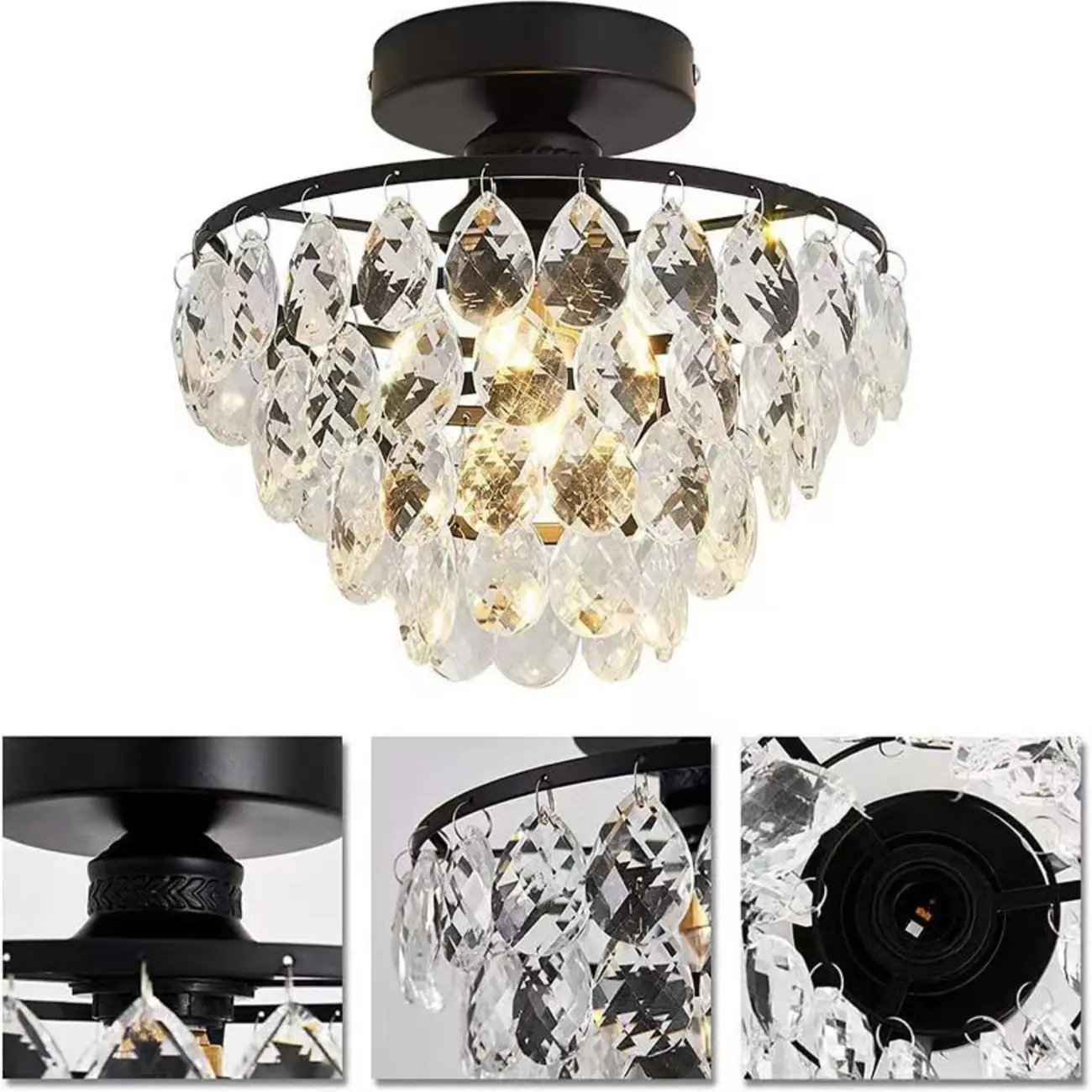 Luxury Crystal LED Semi Flush Ceiling Light for Living Space Image - 12 | homeyfad