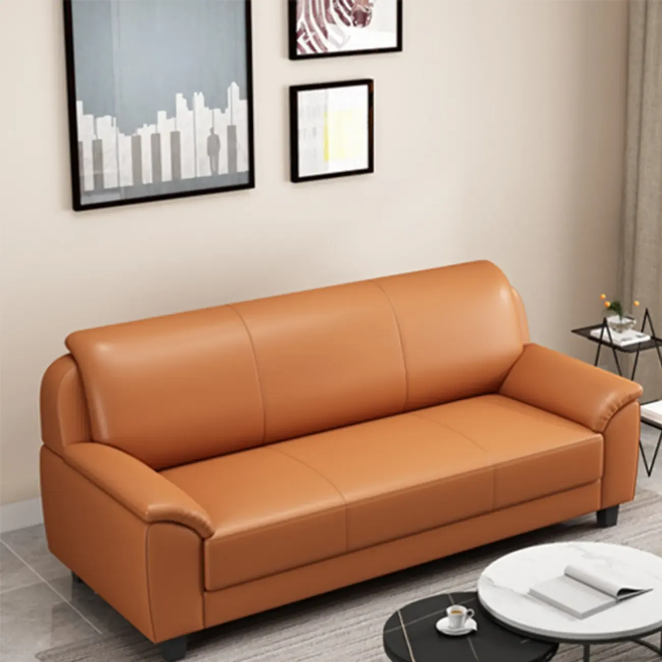 75" Modern Faux Leather 3-Seat Sofa with Pillow Top Design Image - 1