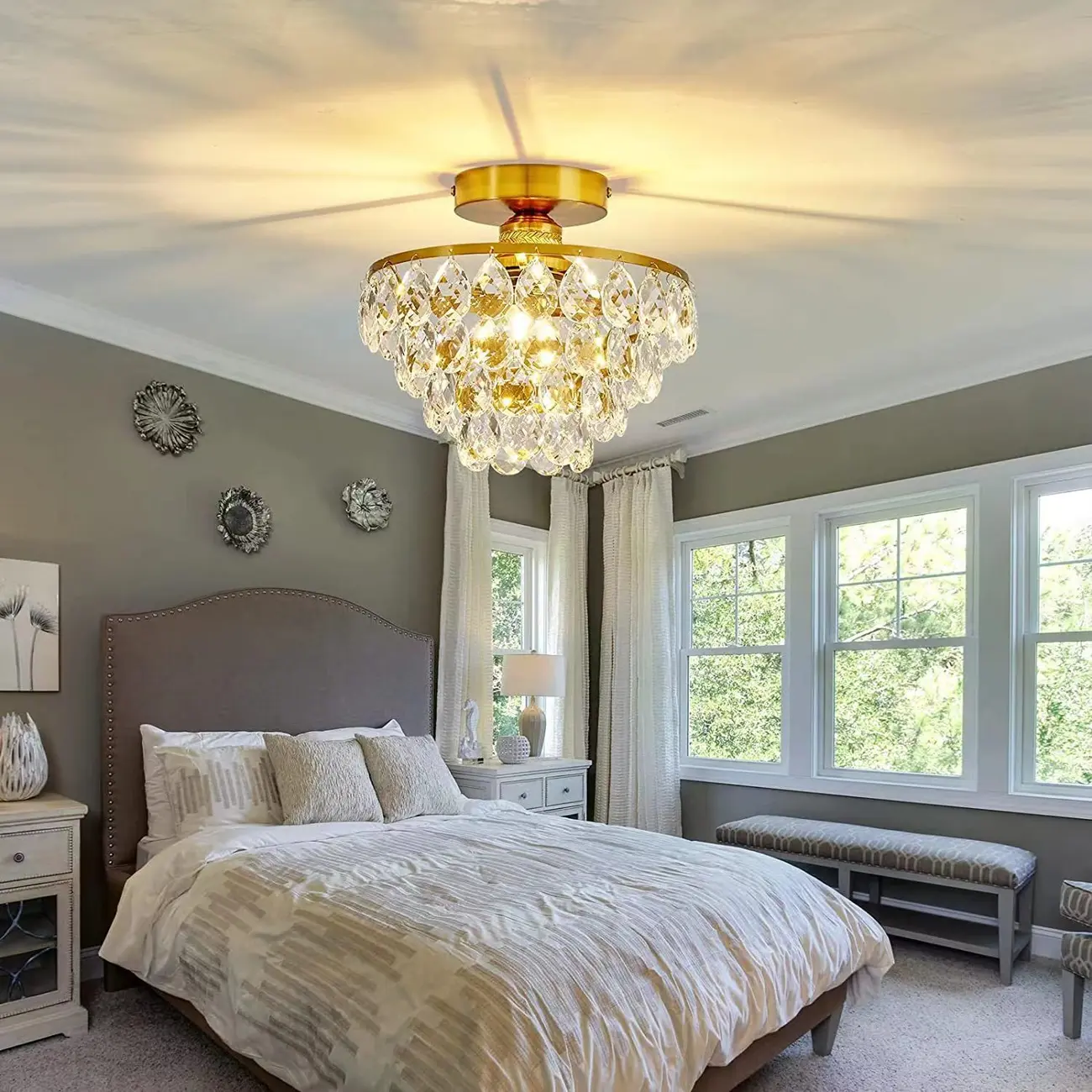 Luxury Crystal LED Semi Flush Ceiling Light for Living Space Image - 15 | homeyfad