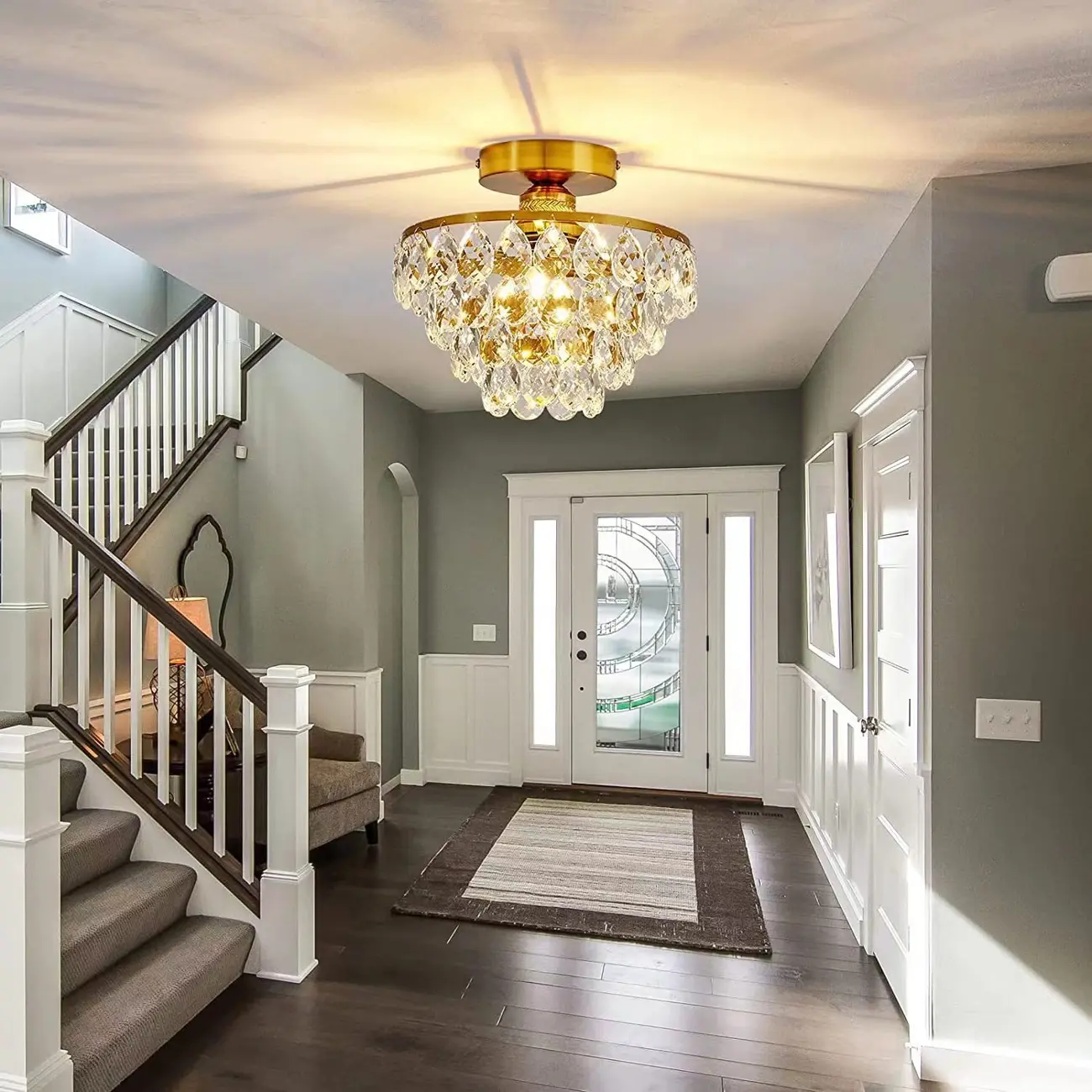 Luxury Crystal LED Semi Flush Ceiling Light for Living Space Image - 16 | homeyfad