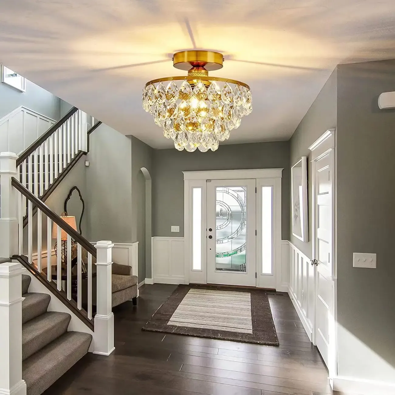 Luxury Crystal LED Semi Flush Ceiling Light for Living Space Image - 16