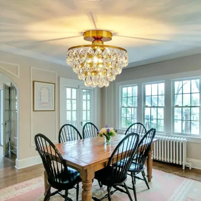 Luxury Crystal LED Semi Flush Ceiling Light for Living Space Image - 17