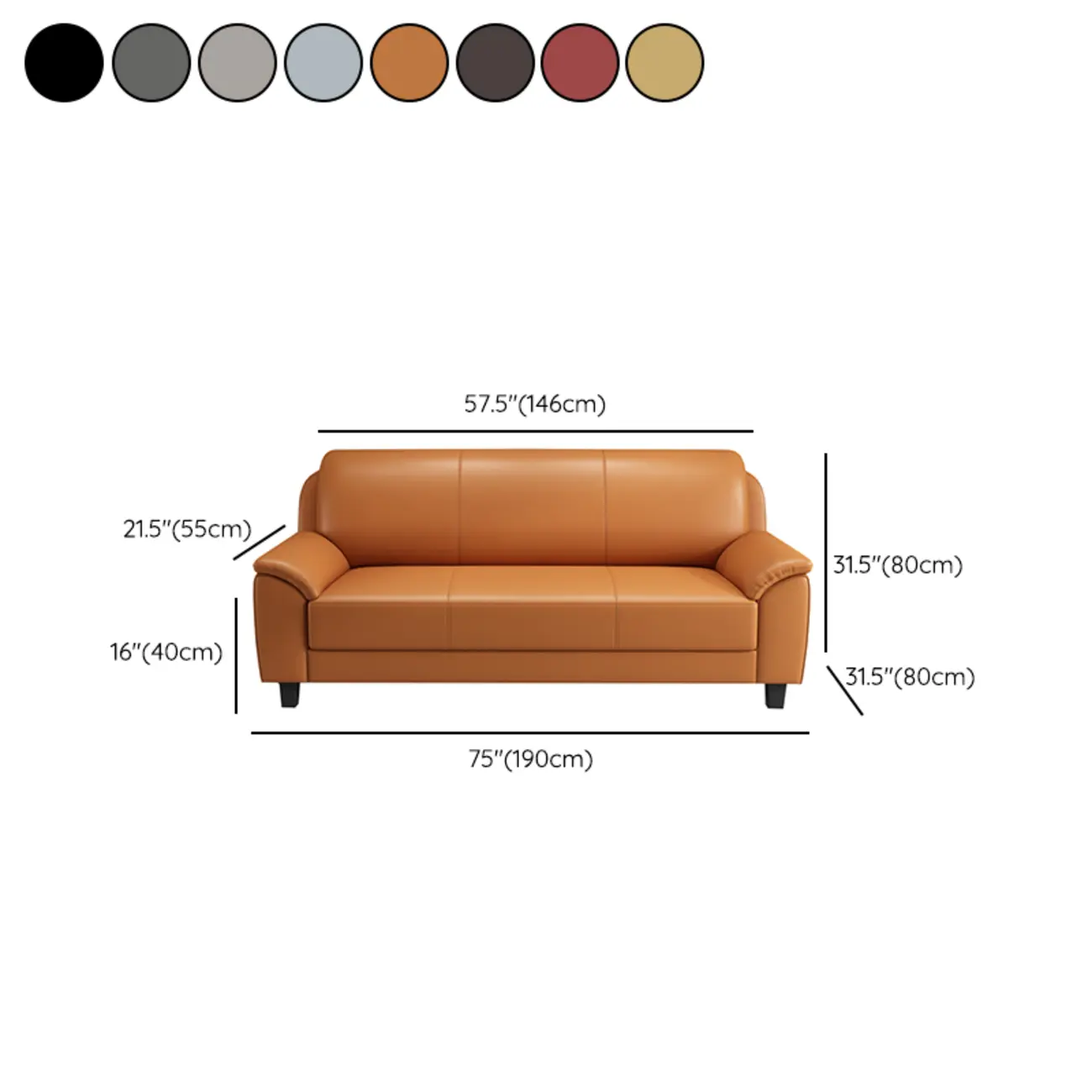 75" Modern Faux Leather 3-Seat Sofa with Pillow Top Design #size