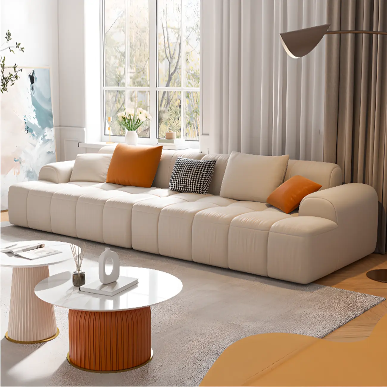 Modern Off-White Modular Sofa with Pillows for Living Room Image - 1 | homeyfad
