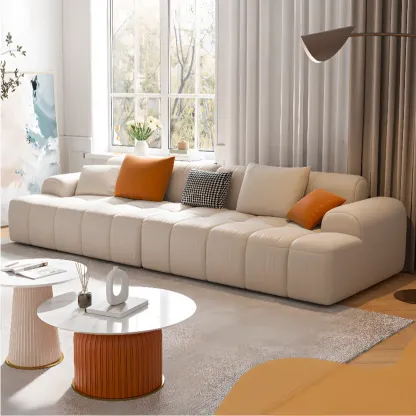 Modern Off-White Modular Sofa with Pillows for Living Room Image - 1