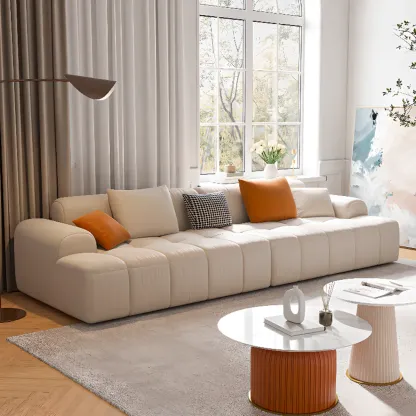 Modern Off-White Modular Sofa with Pillows for Living Room Image - 4