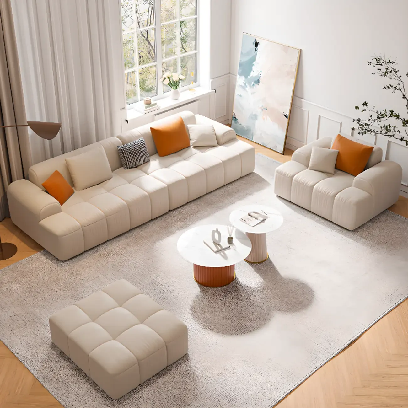 Modern Off-White Modular Sofa with Pillows for Living Room Image - 6