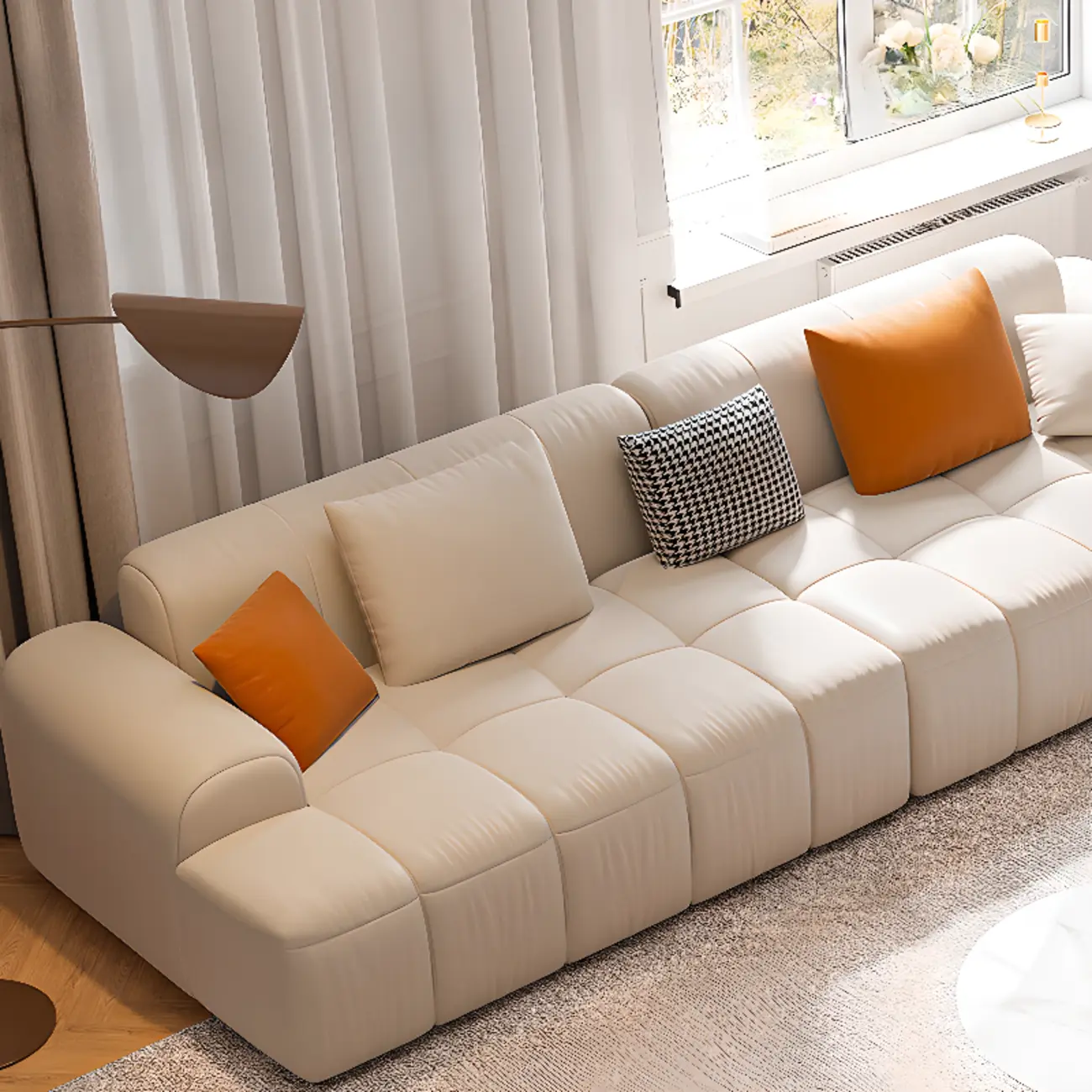 Modern Off-White Modular Sofa with Pillows for Living Room Image - 8 | homeyfad