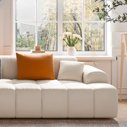 Modern Off-White Modular Sofa with Pillows for Living Room Image - 10