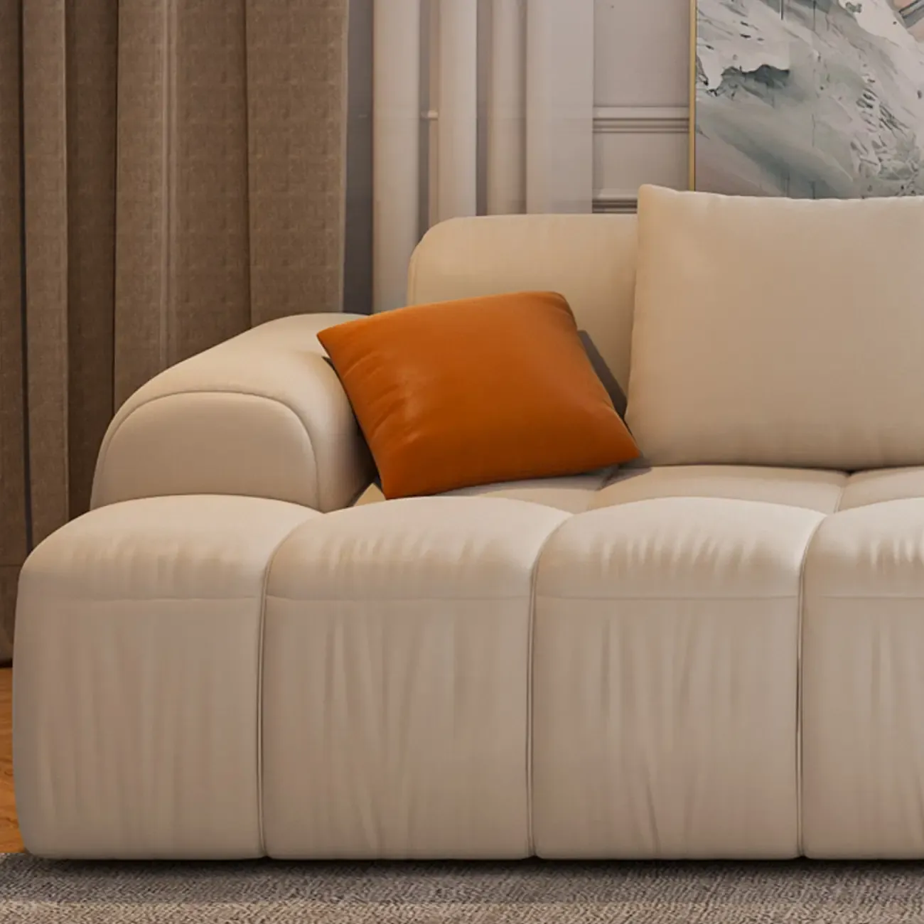 Modern Off-White Modular Sofa with Pillows for Living Room Image - 12