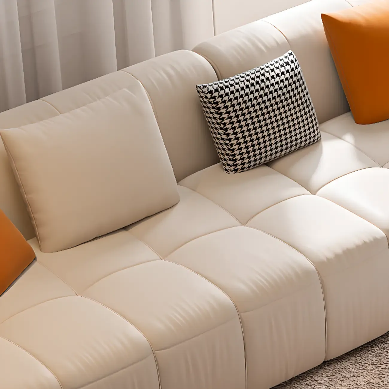 Modern Off-White Modular Sofa with Pillows for Living Room Image - 14