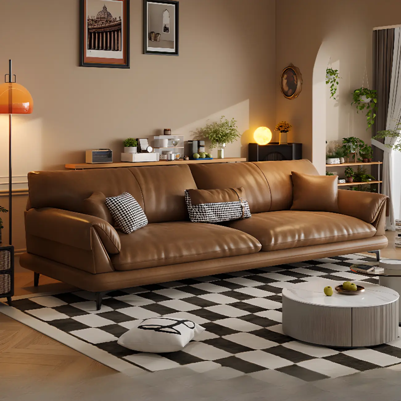Modern Brown Leather Loveseat Sofa with Pillow Top Arm Image - 1 | homeyfad