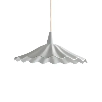 White Ceramic Umbrella-Shaped Pleated Pendant Light for Living Room Image - 6