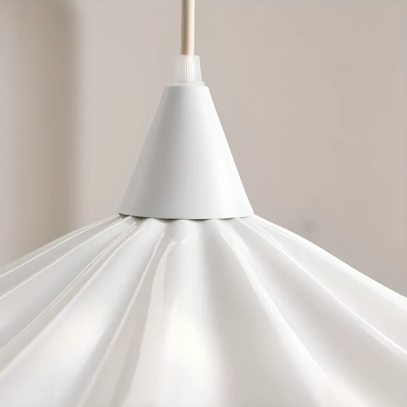 White Ceramic Umbrella-Shaped Pleated Pendant Light for Living Room Image - 7 | homeyfad