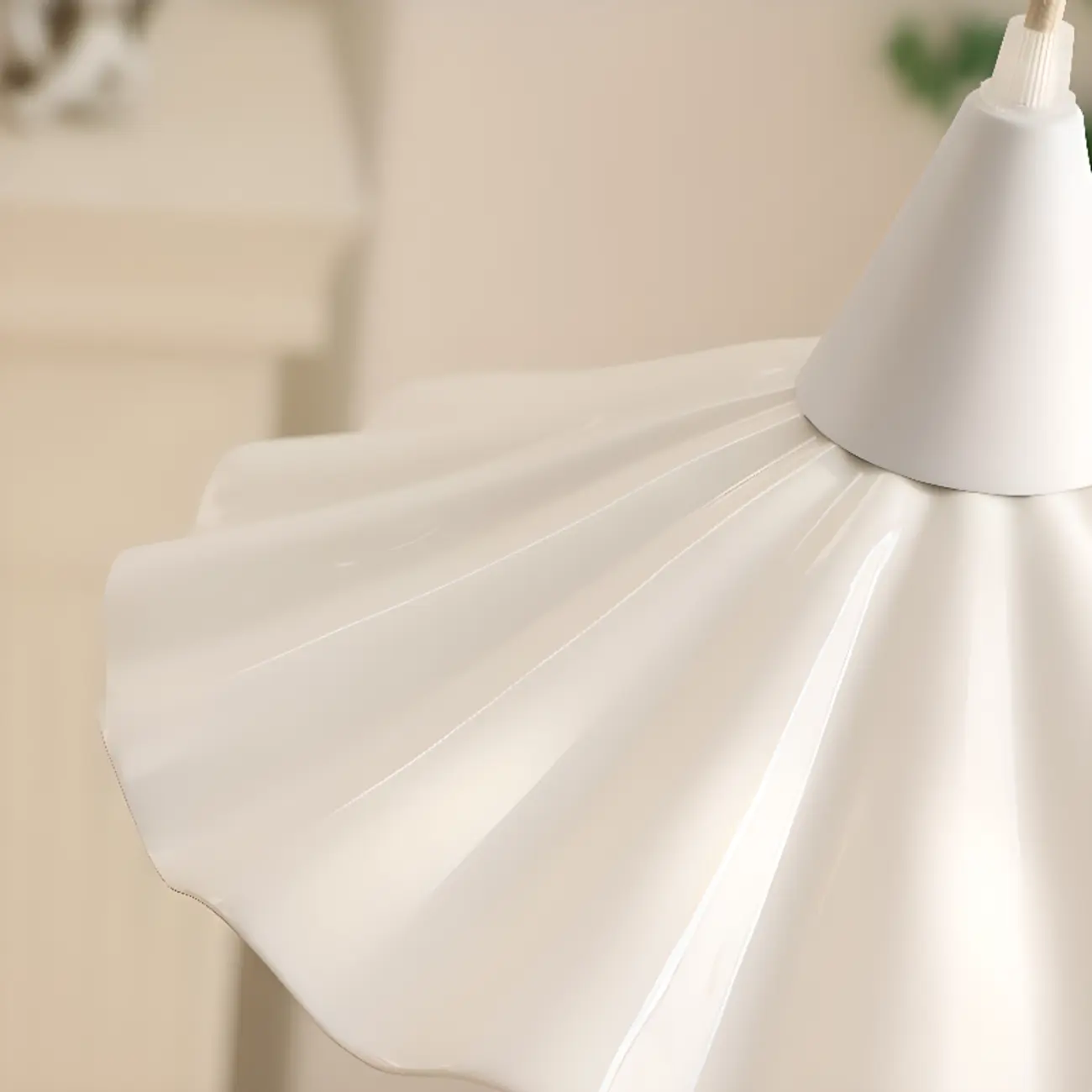 White Ceramic Umbrella-Shaped Pleated Pendant Light for Living Room Image - 8 | homeyfad