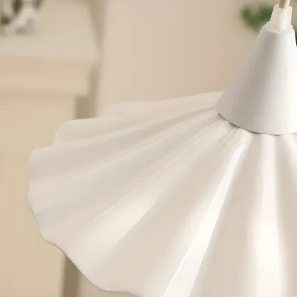 White Ceramic Umbrella-Shaped Pleated Pendant Light for Living Room Image - 8