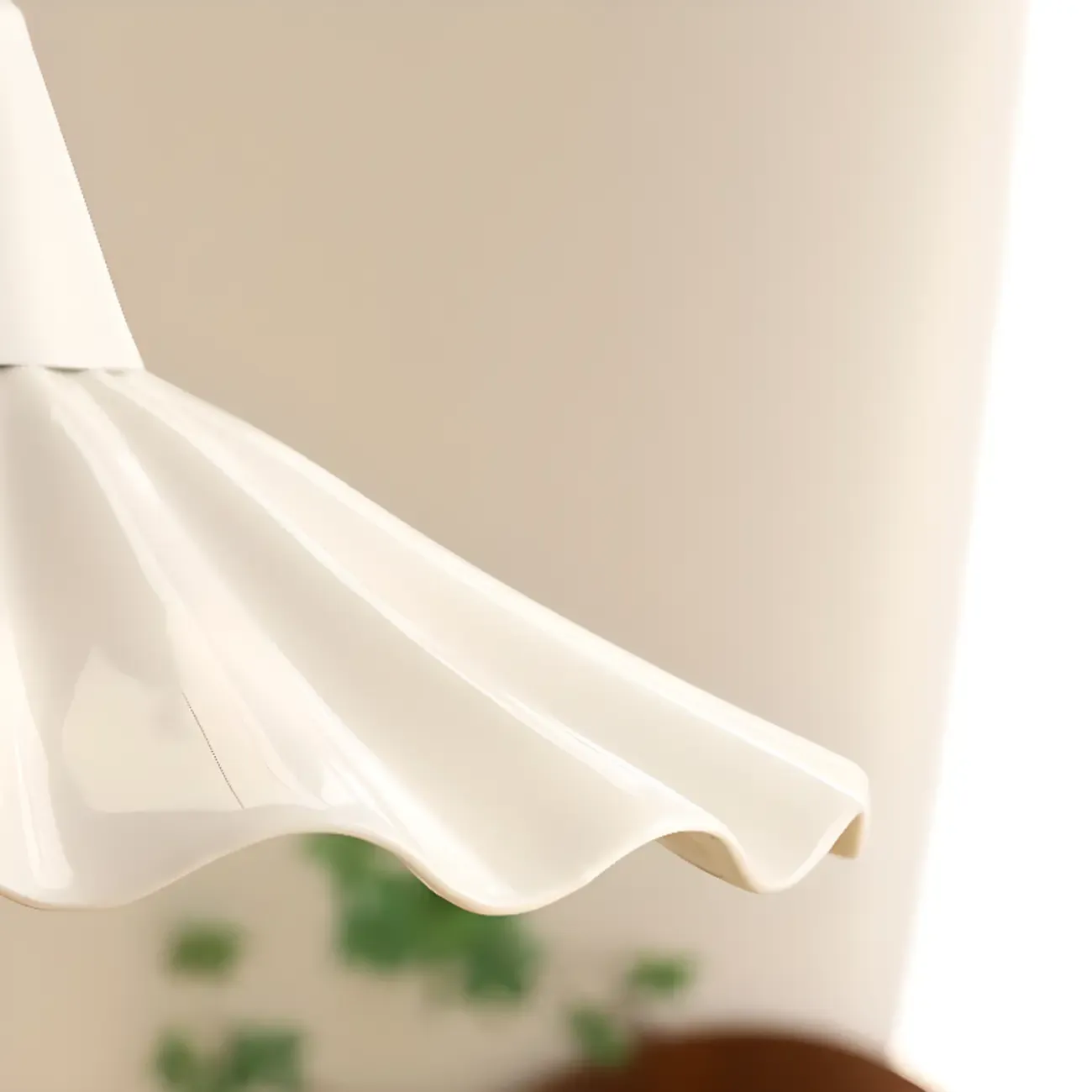 White Ceramic Umbrella-Shaped Pleated Pendant Light for Living Room Image - 9