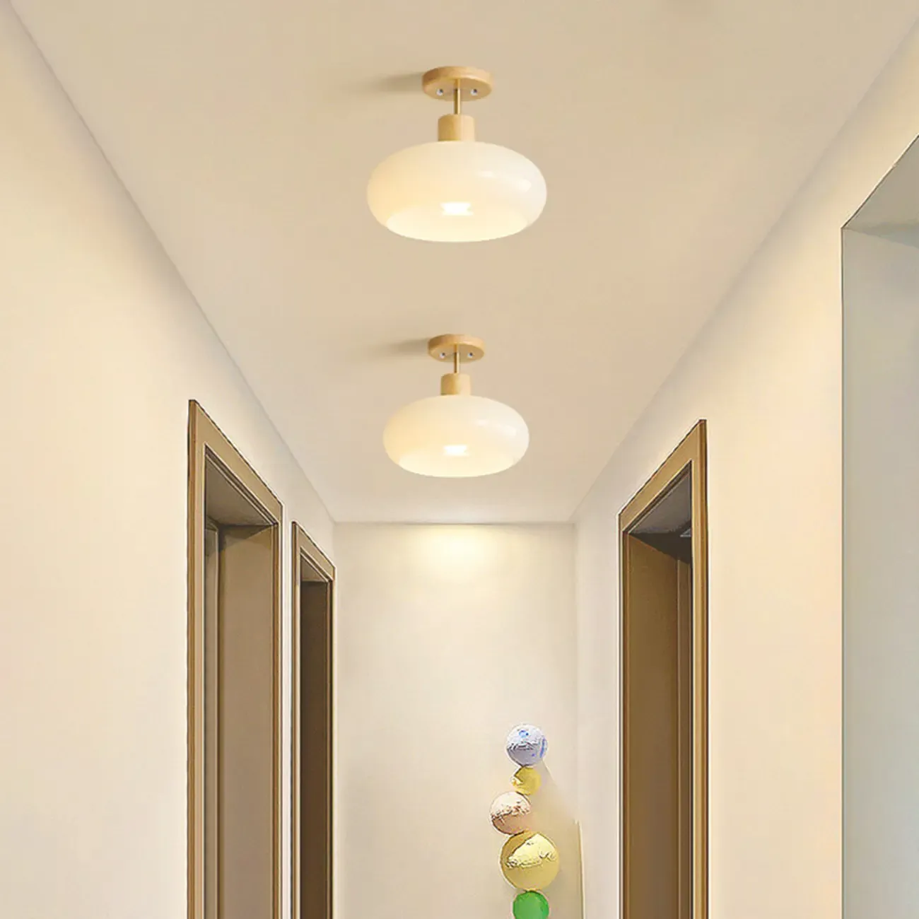 Orange/White Glass Semi Flush Ceiling Light for Living Room Image - 1