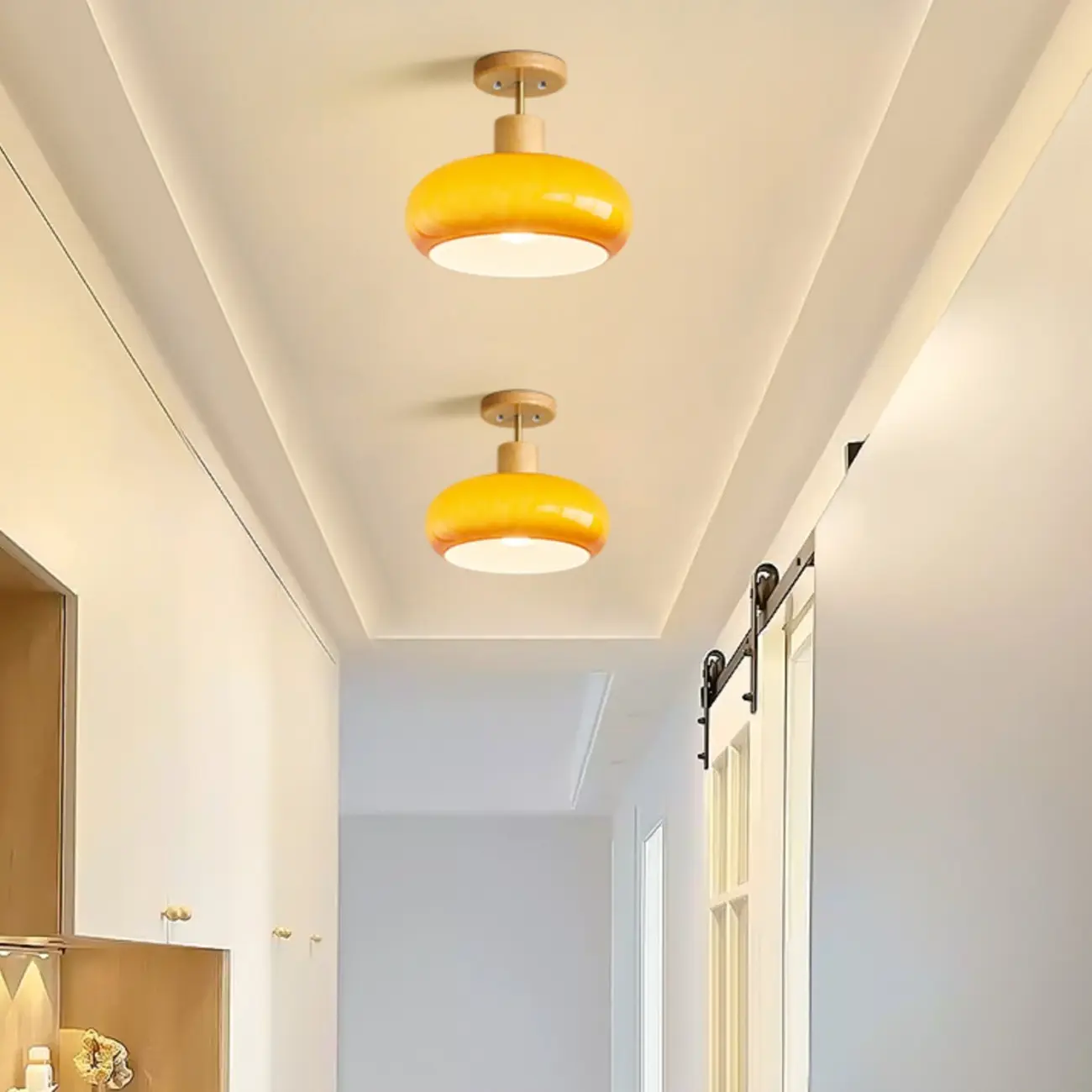 Orange/White Glass Semi Flush Ceiling Light for Living Room Image - 2 | homeyfad