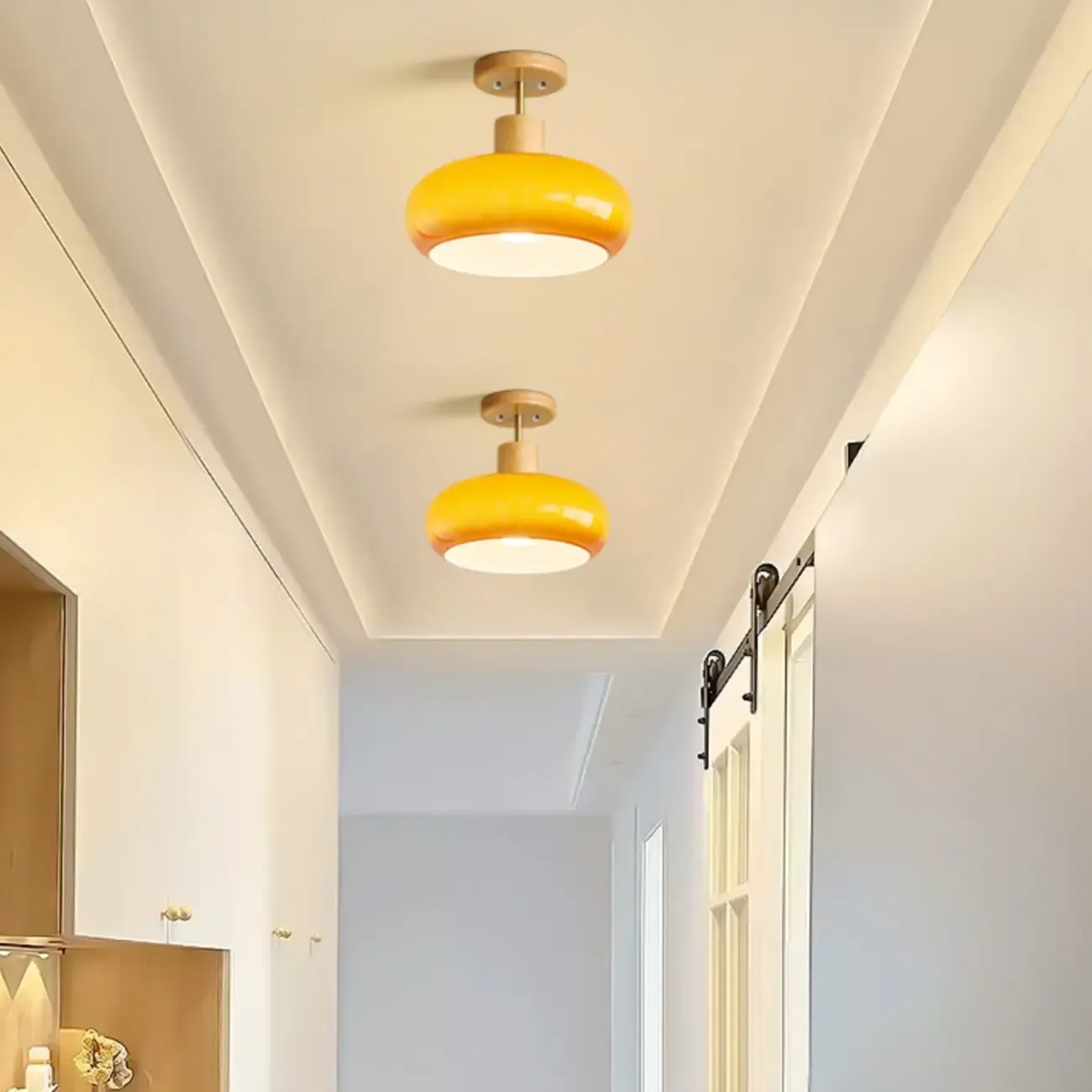 Orange/White Glass Semi Flush Ceiling Light for Living Room Image - 2