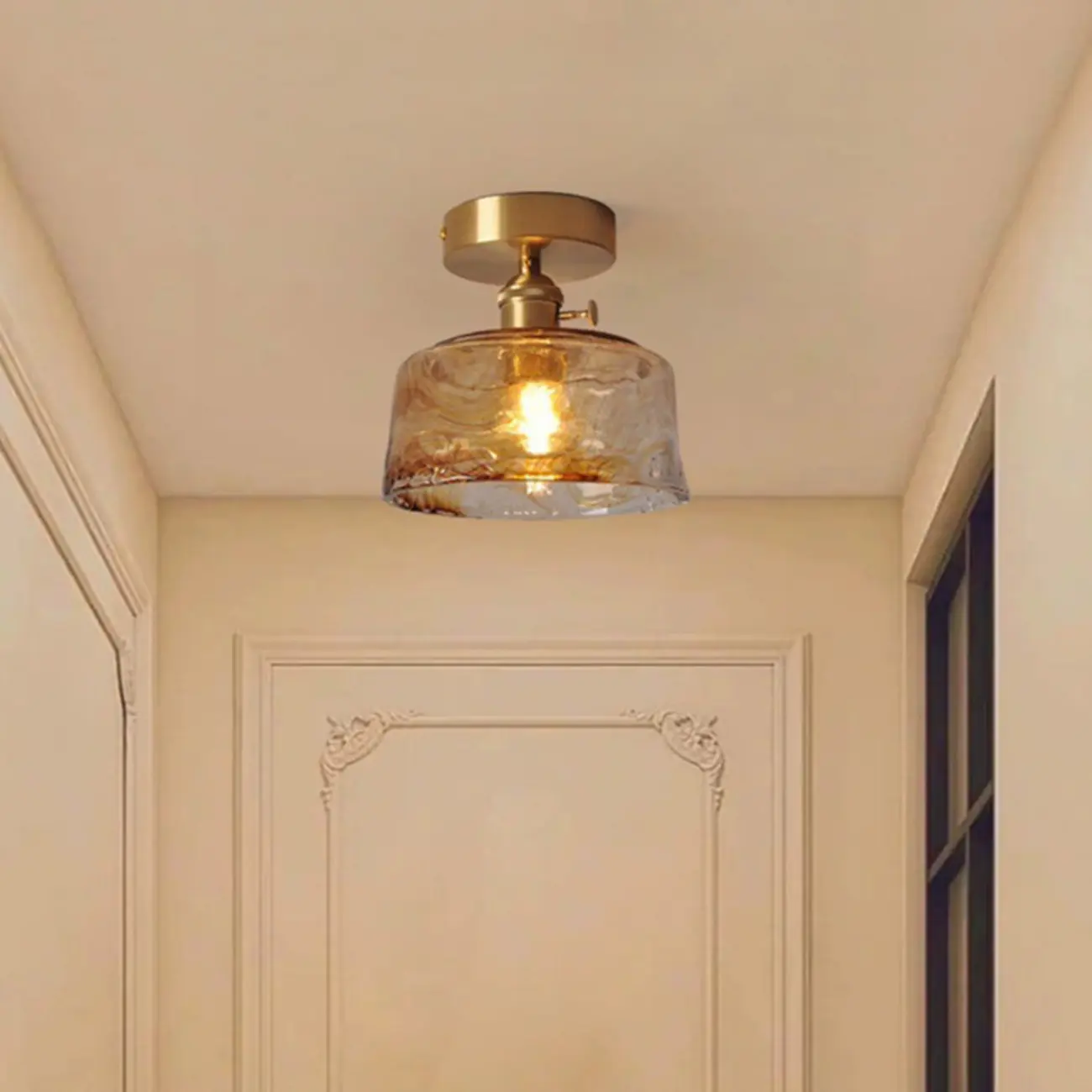 Geometric Amber Semi Flush LED Ceiling Light for Modern Home Image - 1 | homeyfad