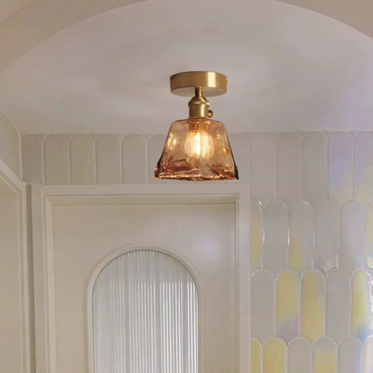 Geometric Amber Semi Flush LED Ceiling Light for Modern Home Image - 3 | homeyfad