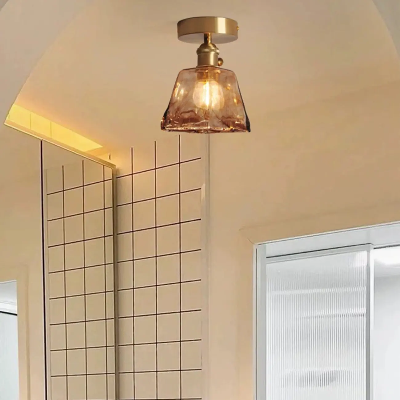 Geometric Amber Semi Flush LED Ceiling Light for Modern Home Image - 11 | homeyfad