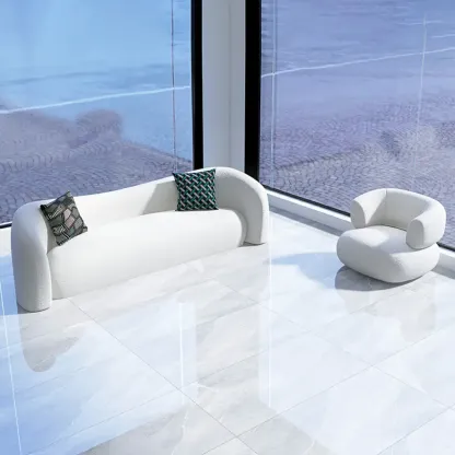 Scandinavian White Sherpa Curved Sofa with Concealed Support Image - 1