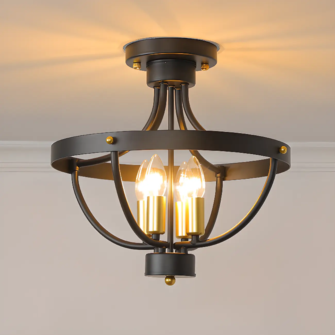 Industrial Cage-Shaped Semi-Flush Ceiling Light for Bedroom  Image - 5 | homeyfad