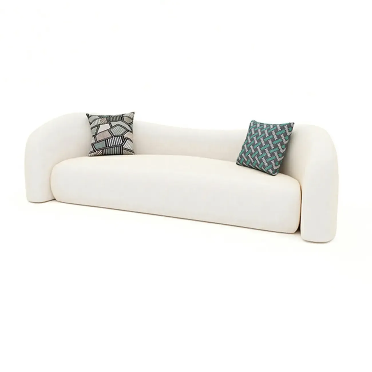 Scandinavian White Sherpa Curved Sofa with Concealed Support Image - 3