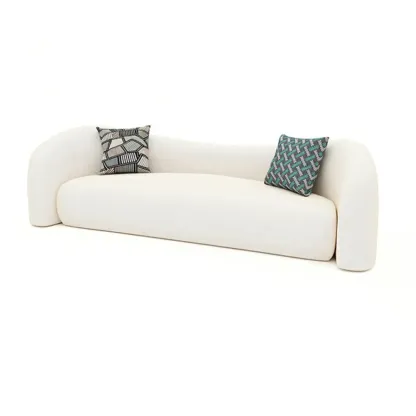 Scandinavian White Sherpa Curved Sofa with Concealed Support Image - 3