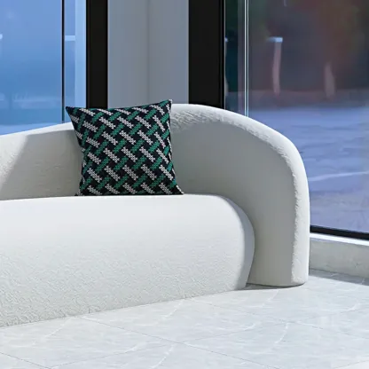 Scandinavian White Sherpa Curved Sofa with Concealed Support Image - 7