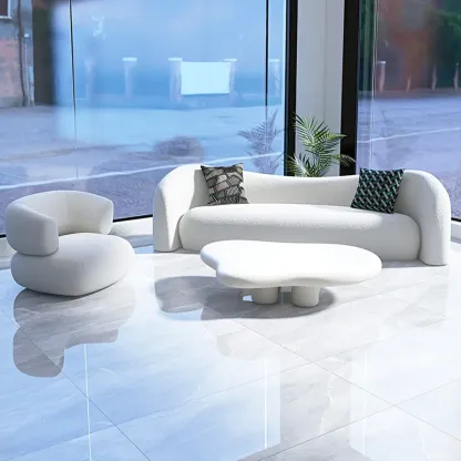 Scandinavian White Sherpa Curved Sofa with Concealed Support Image - 10