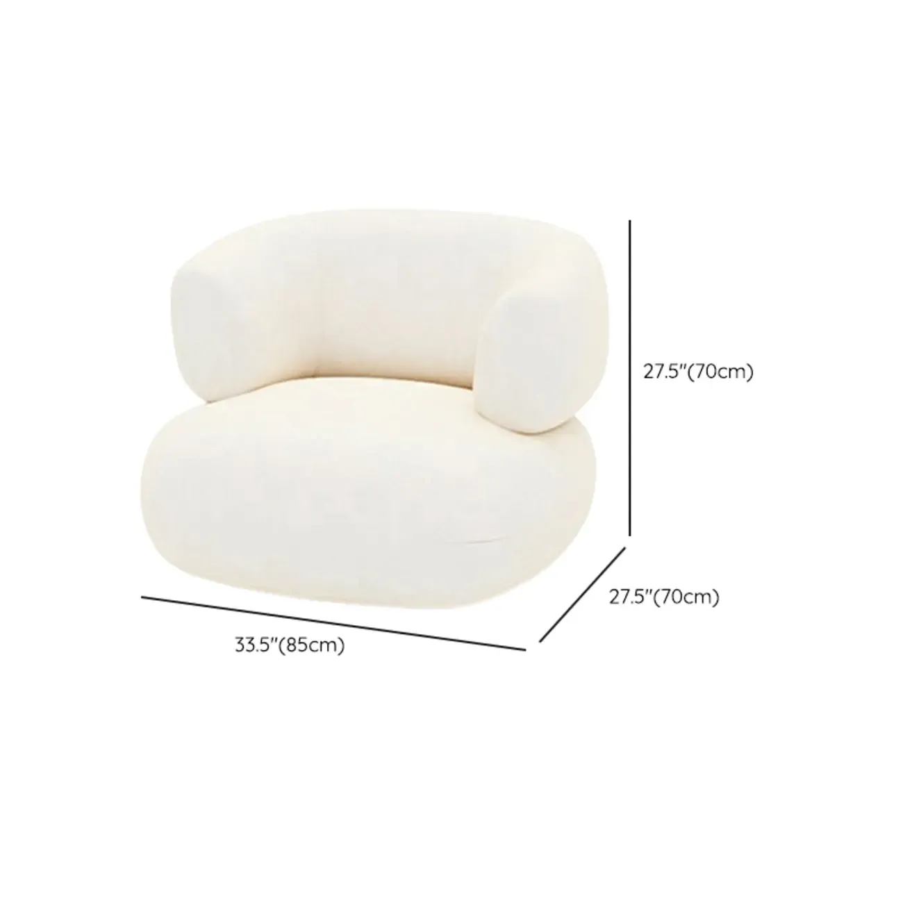 Scandinavian White Sherpa Curved Sofa with Concealed Support #size