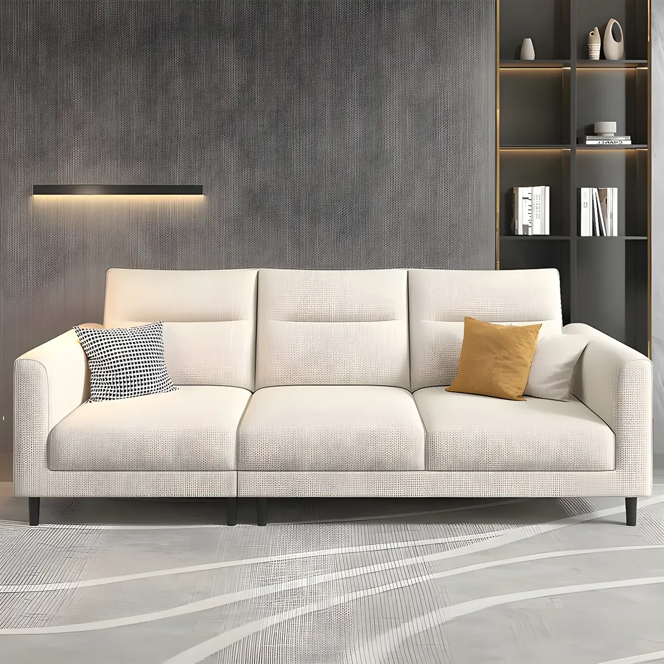 Modern White Cotton & Linen Modular Sofa with Ottoman Image - 2