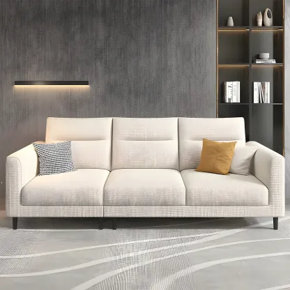 Modern White Cotton & Linen Modular Sofa with Ottoman Image - 2