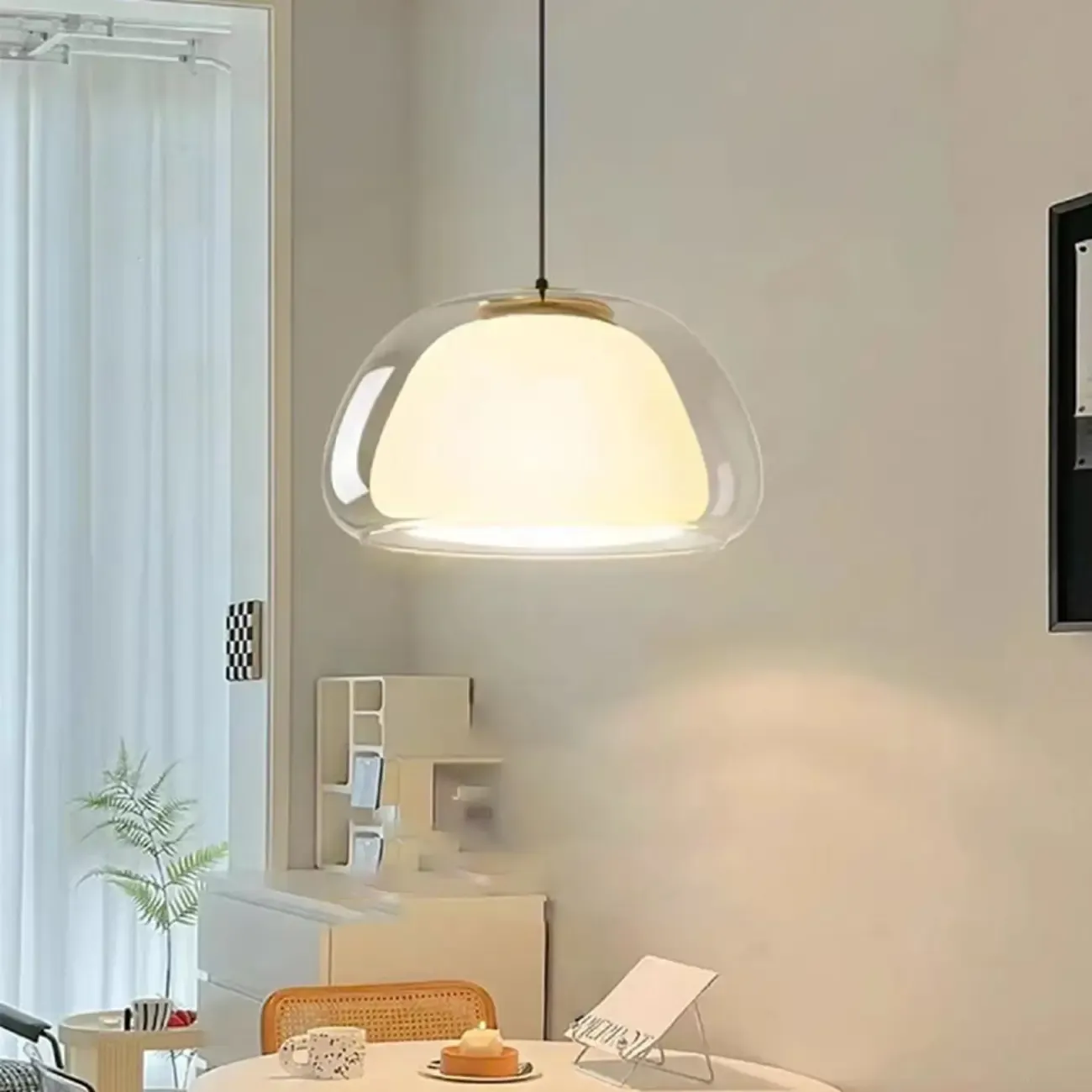 Designer LED Milk Glass Jelly Pendant Light for Dining Room Image - 1