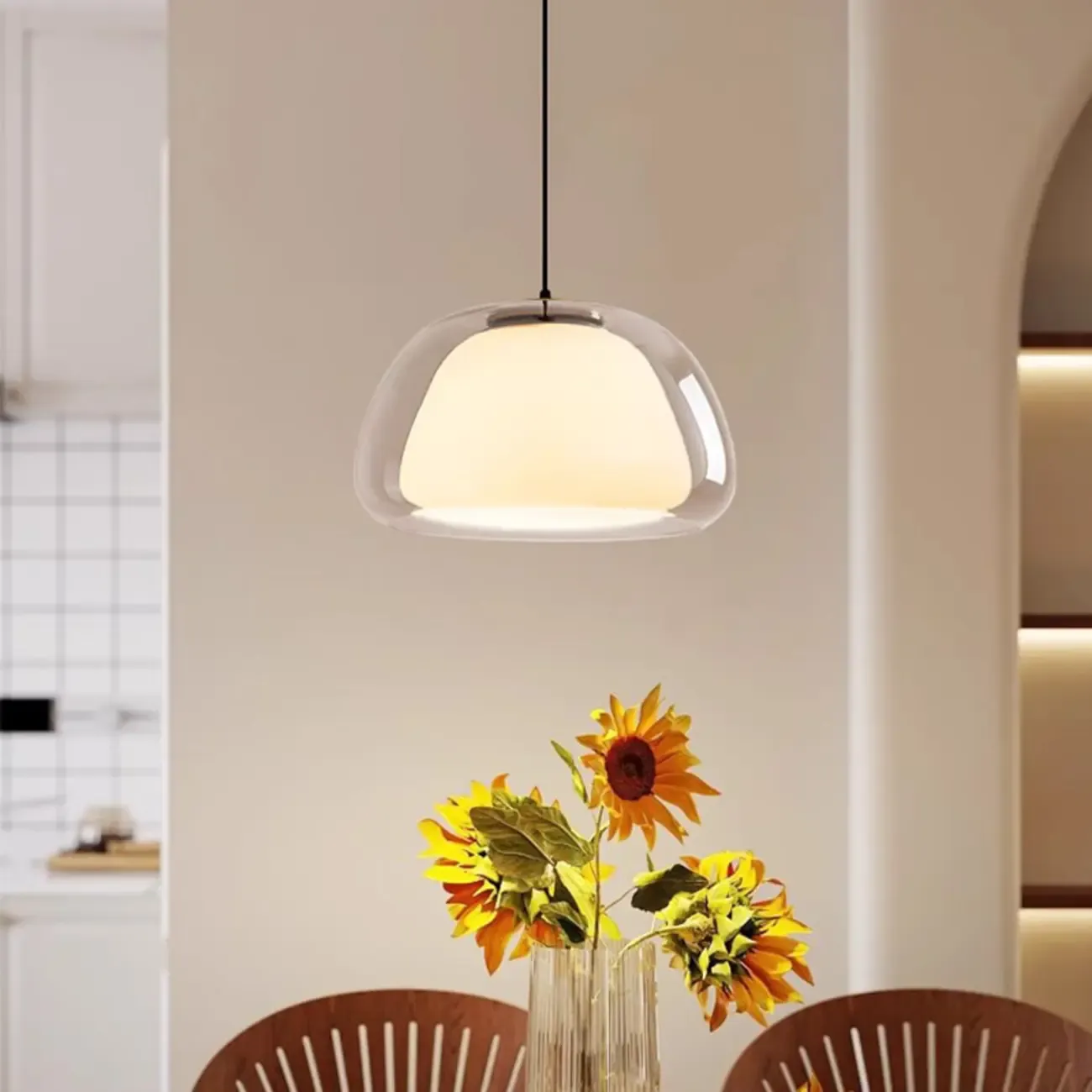 Designer LED Milk Glass Jelly Pendant Light for Dining Room Image - 3