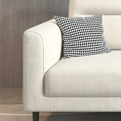 Modern White Cotton & Linen Modular Sofa with Ottoman Image - 7