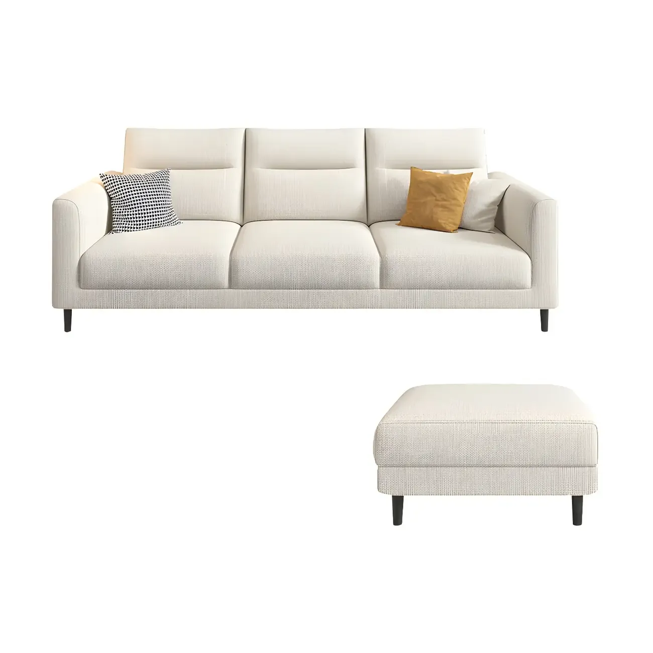 Modern White Cotton & Linen Modular Sofa with Ottoman Image - 8