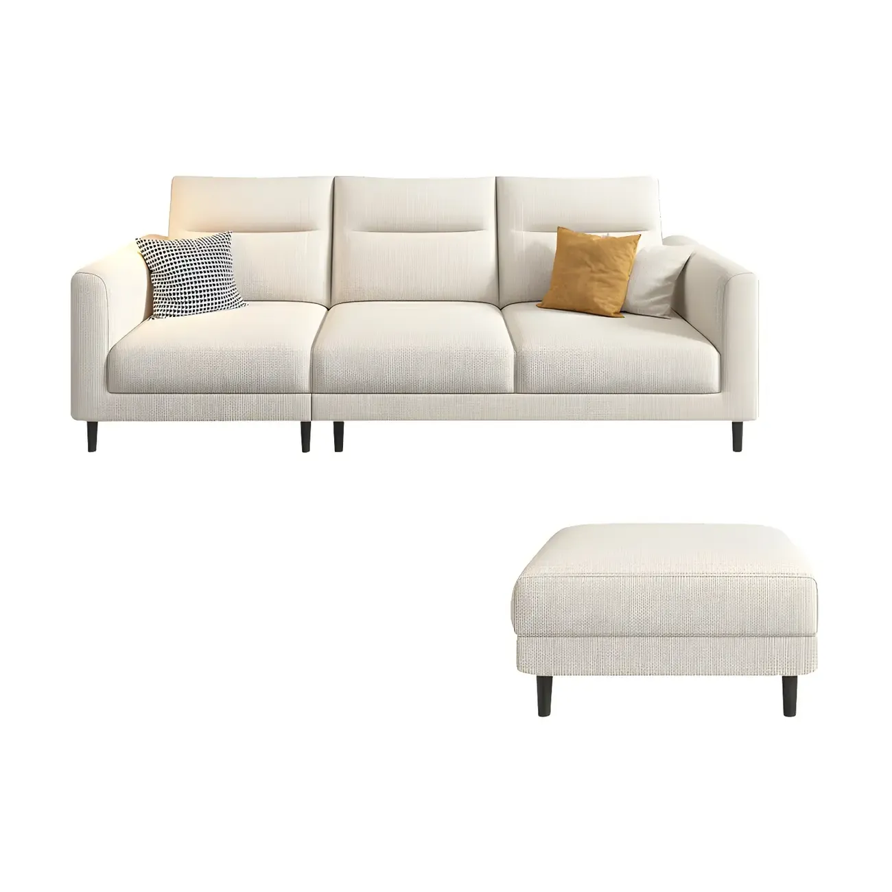 Modern White Cotton & Linen Modular Sofa with Ottoman Image - 9