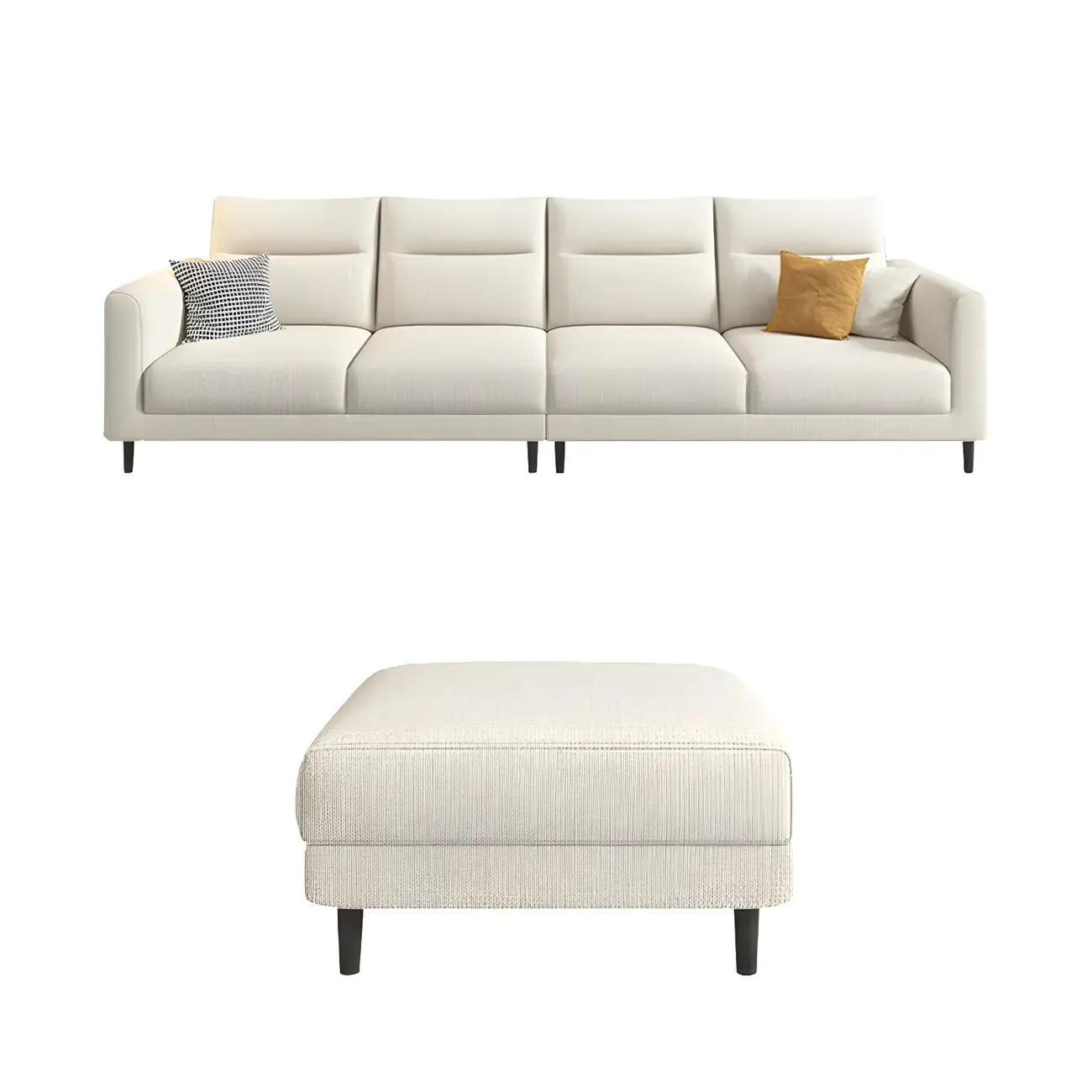 Modern White Cotton & Linen Modular Sofa with Ottoman Image - 10