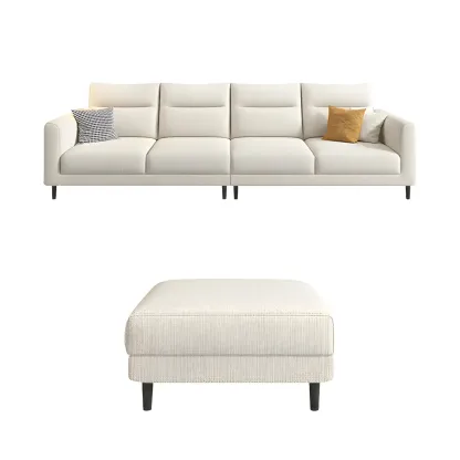 Modern White Cotton & Linen Modular Sofa with Ottoman Image - 10