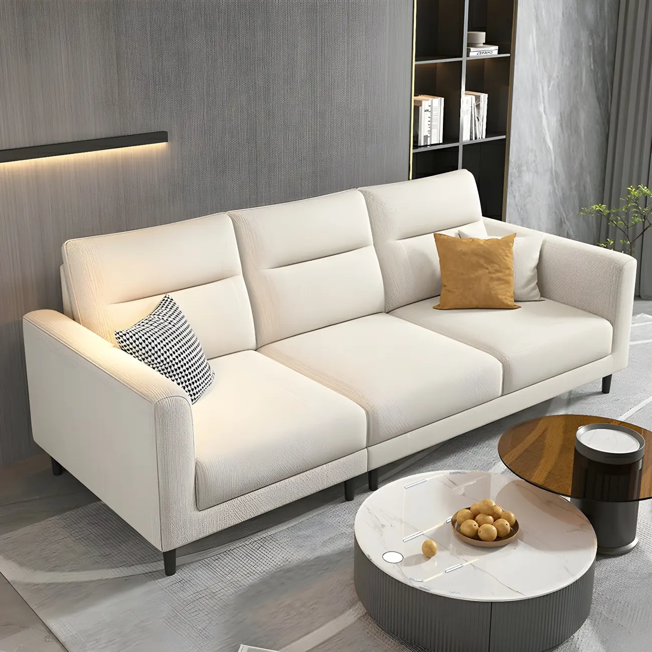 Modern White Cotton & Linen Modular Sofa with Ottoman Image - 11 | homeyfad