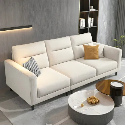 Modern White Cotton & Linen Modular Sofa with Ottoman Image - 11