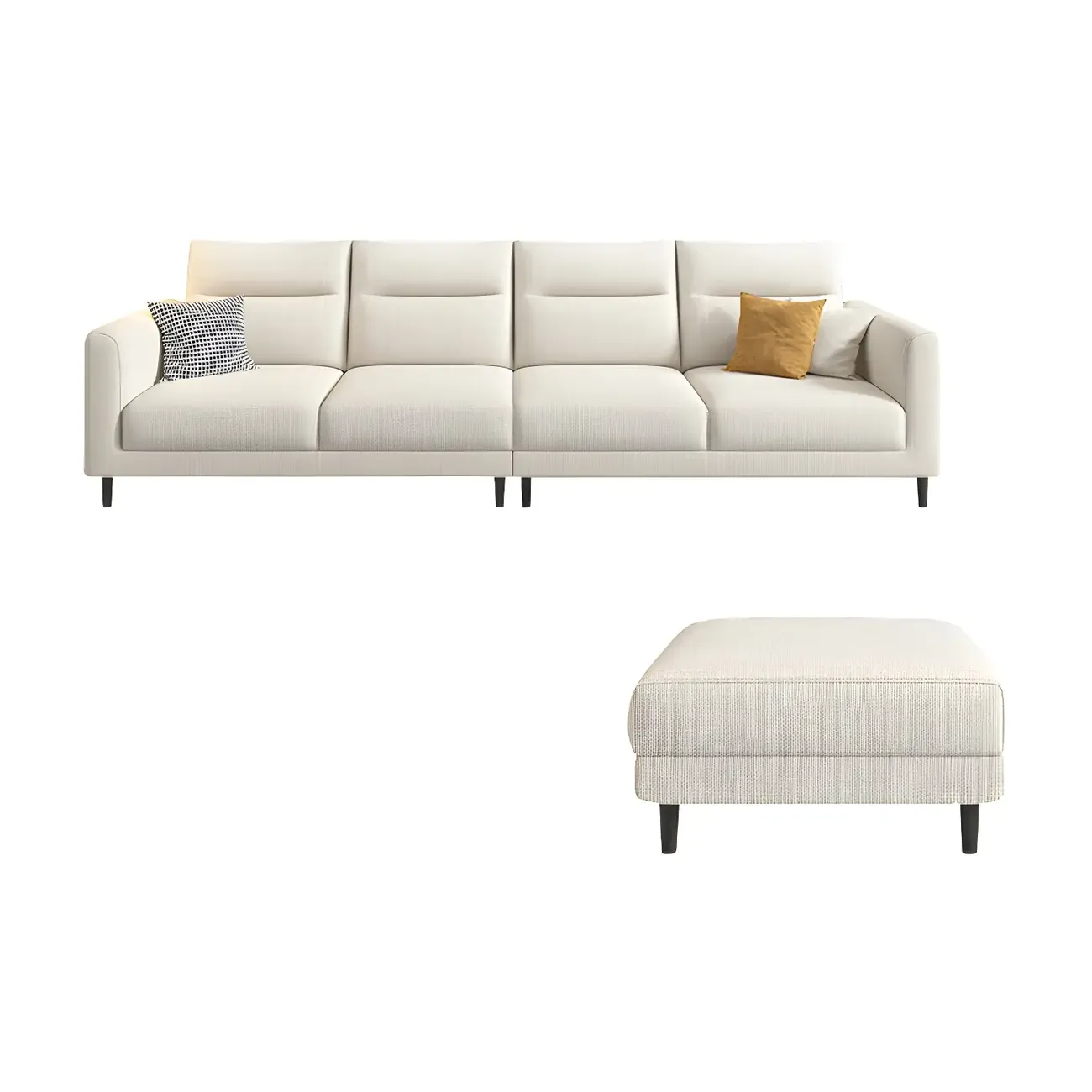 Modern White Cotton & Linen Modular Sofa with Ottoman Image - 12