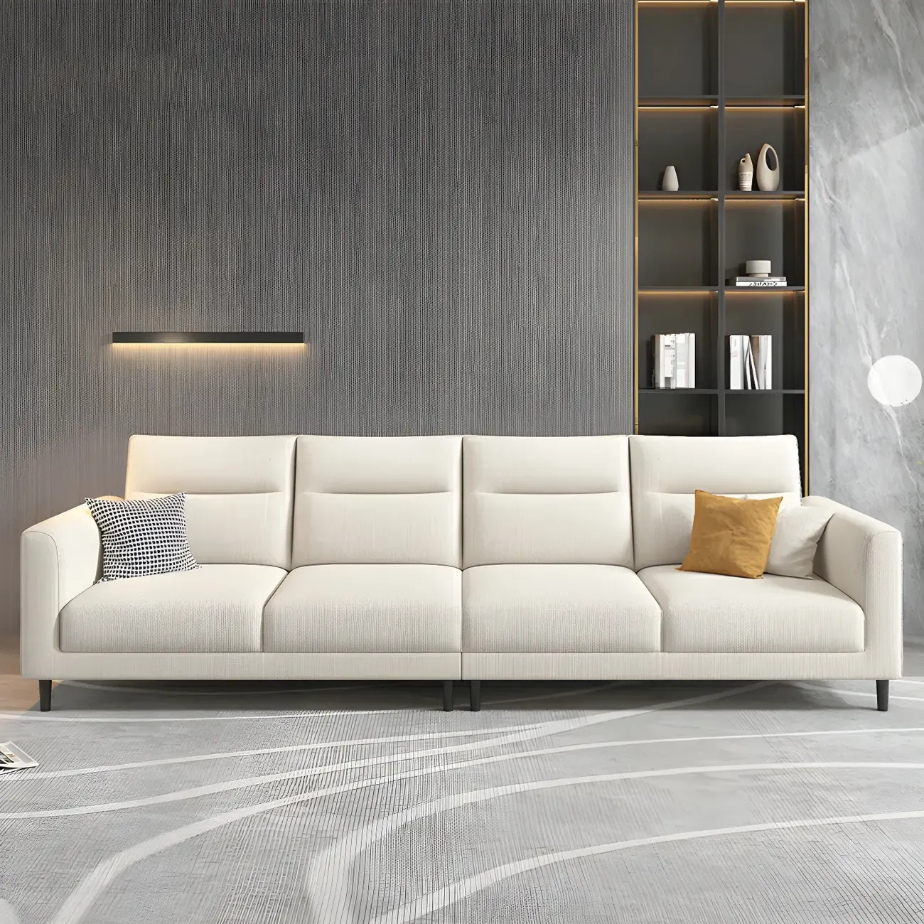 Modern White Cotton & Linen Modular Sofa with Ottoman Image - 13