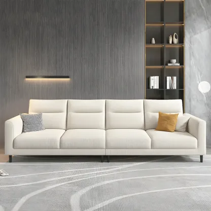 Modern White Cotton & Linen Modular Sofa with Ottoman Image - 13