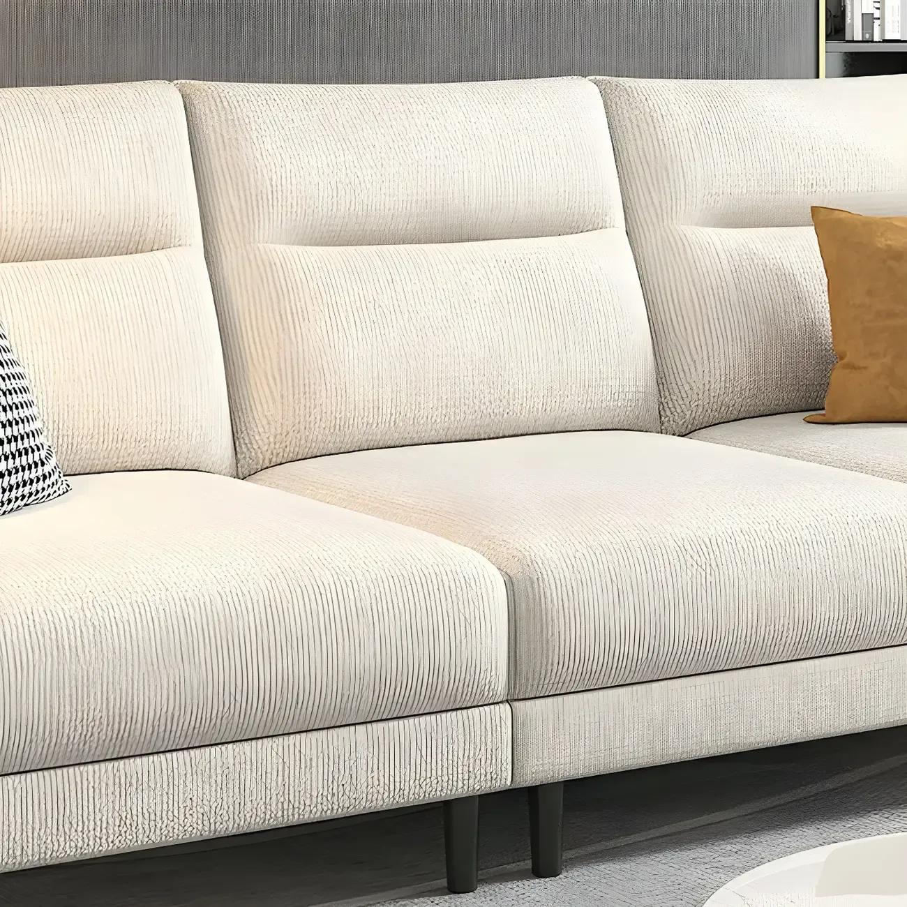Modern White Cotton & Linen Modular Sofa with Ottoman Image - 16